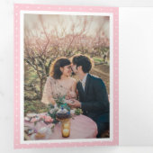 赤面ピンク水色フローラフォト結婚ズ 三つ折り招待状 (内部最初)