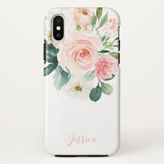 赤面ピンク水色フローラ（名前） Case-Mate iPhoneケース (裏面)
