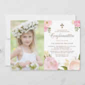 赤面ピンク水色牡丹の写真の確認 招待状 (正面)