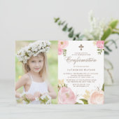 赤面ピンク水色牡丹の写真の確認 招待状 (スタンド正面)