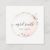 赤面ピンク水色金ゴールドサークルフローラQRコード スクエア名刺 (正面)