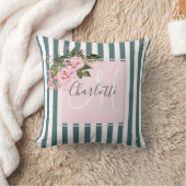 赤面ピンク海ストライプフローラモノグラム クッション (ブランケット)