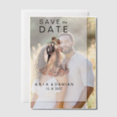 赤面ピンク灰色のフローラカップル写真Save the Date ベラム紙招待状 (オフセット (カップル))