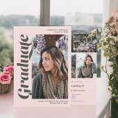 赤面ピンク灰色の卒業生のスクリプト写真の卒業 招待状