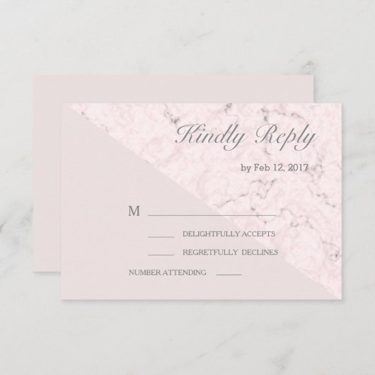 赤面ピンク灰色の大理石モダン結婚式の出欠 招待状 (正面/裏面)