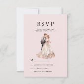 赤面ピンク灰色フローラカップル写真RSVP 招待状 (正面)