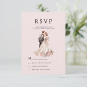 赤面ピンク灰色フローラカップル写真RSVP 招待状 (スタンド正面)