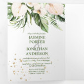 赤面ピンク熱帯緑の写真結婚 三つ折り招待状 (内部最初)