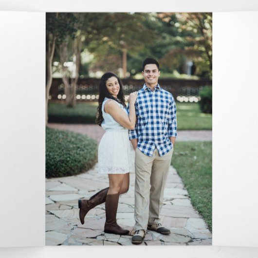 赤面ピンク熱帯緑の写真結婚 三つ折り招待状 (内部中)