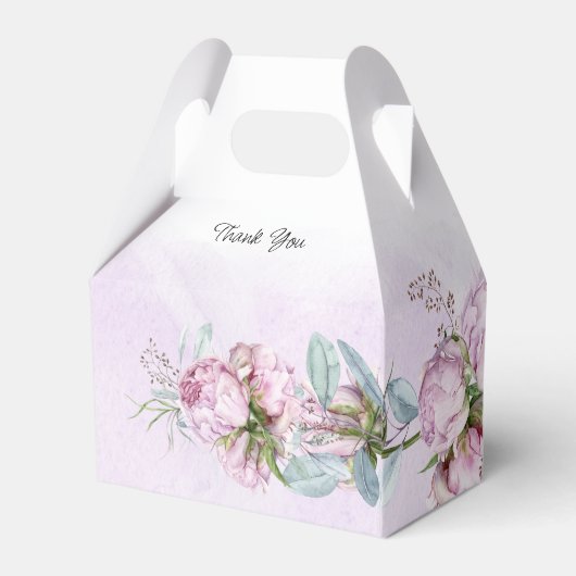 赤面ピンク牡丹とセージ緑の結婚式の引き出物 フェイバーボックス (裏面サイド)
