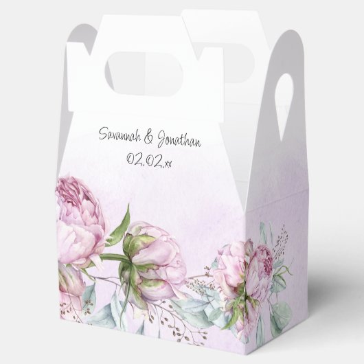 赤面ピンク牡丹とセージ緑の結婚式の引き出物 フェイバーボックス (オープン)