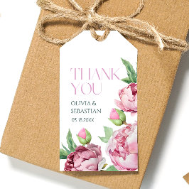 赤面ピンク牡丹の水彩ありがとう ギフトタグ