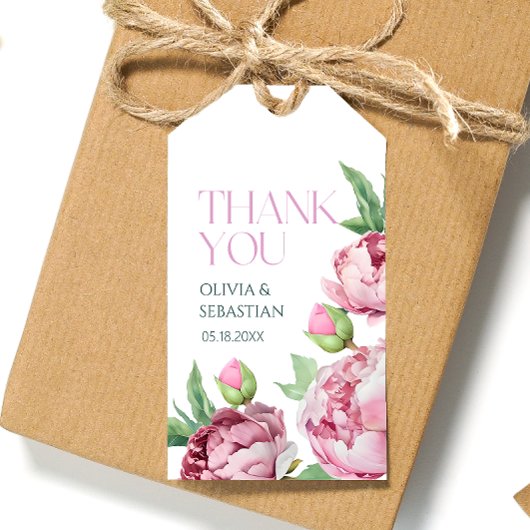 赤面ピンク牡丹の水彩ありがとう ギフトタグ