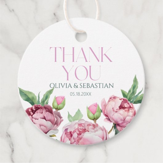 赤面ピンク牡丹の水彩ありがとう フェイバータグ (正面)