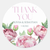赤面ピンク牡丹の水彩ありがとう ラウンドシール (正面)