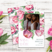 赤面ピンク牡丹の水彩写真結婚の セーブザデート