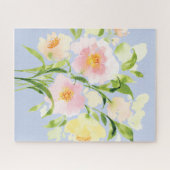 赤面ピンク牡丹の水色フローラ ジグソーパズル (横)