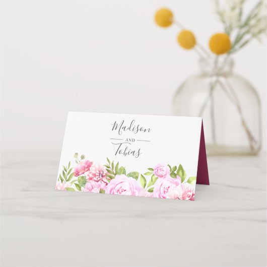 赤面ピンク牡丹の緑のフローラ プレイスカード (裏面)