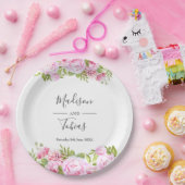 赤面ピンク牡丹の緑のフローラ ペーパープレート (パーティー)