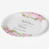 赤面ピンク牡丹の緑のフローラ ペーパープレート (アングル)