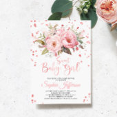 赤面ピンク牡丹の花甘い赤ちゃんガールシャワー 招待状
