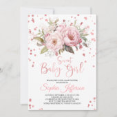 赤面ピンク牡丹の花甘い赤ちゃんガールシャワー 招待状 (正面)