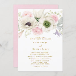 赤面ピンク牡丹アネモネ花金ゴールド結婚ズ 招待状