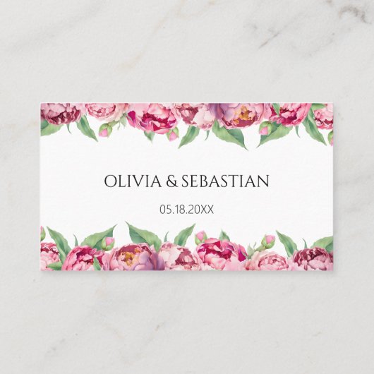 赤面ピンク牡丹ウォーター結婚カラー プレイスカード (裏面)