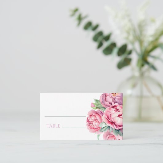 赤面ピンク牡丹ウォーター結婚カラー プレイスカード (スタンド正面)