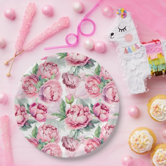 赤面ピンク牡丹ウォーター結婚カラー ペーパープレート (パーティー)
