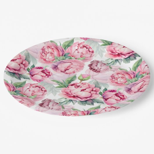 赤面ピンク牡丹ウォーター結婚カラー ペーパープレート (アングル)