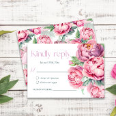 赤面ピンク牡丹ウォーター結婚カラー 出欠カード