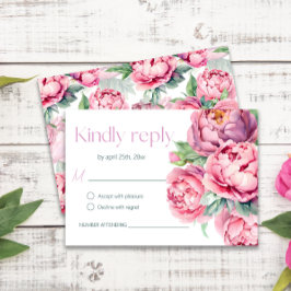 赤面ピンク牡丹ウォーター結婚カラー 出欠カード
