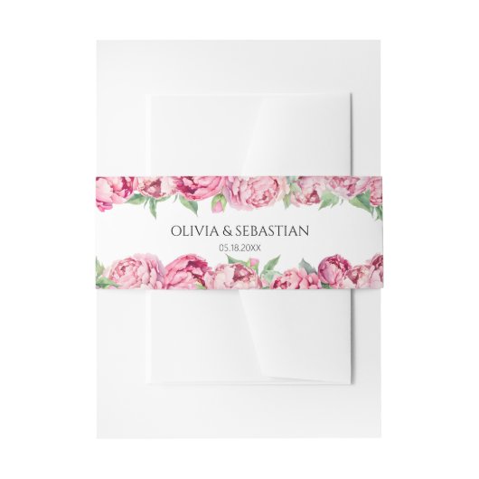 赤面ピンク牡丹ウォーター結婚カラー 招待状ベリーバンド (正面例)