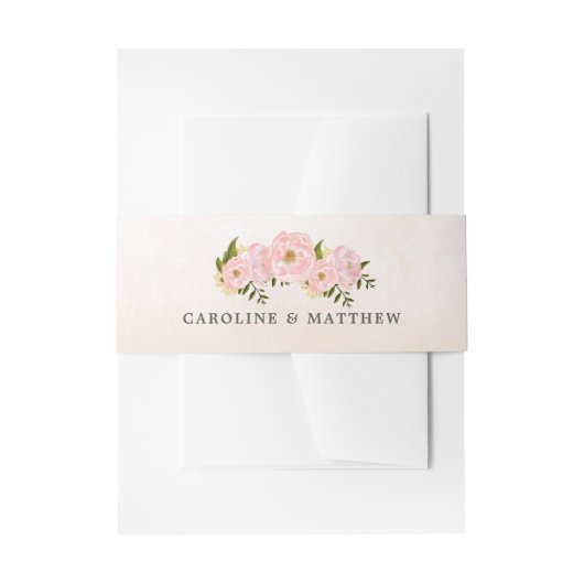 赤面ピンク牡丹ウォーター結婚カラー 招待状ベリーバンド (正面例)