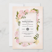 赤面ピンク牡丹ウォーター結婚カラー 招待状 (正面)