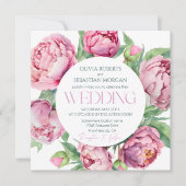 赤面ピンク牡丹ウォーター結婚カラー 招待状 (正面)