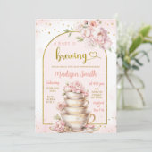 赤面ピンク牡丹ティーパーティーベビーシャワー 招待状 (スタンド正面)