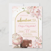 赤面ピンク牡丹トラベルアドベンチャーブライダルシャワー 招待状 (正面)