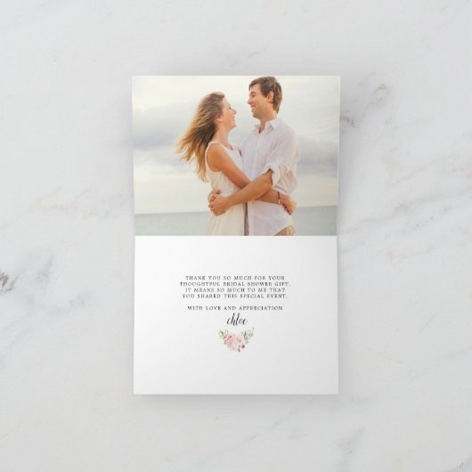 赤面ピンク牡丹フローラブライダルシャワー写真 サンキューカード (内部)