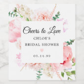 赤面ピンク牡丹フローラブライダルシャワー ワインラベル (シングルラベル)