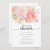 赤面ピンク牡丹フローラブライダルシャワー 招待状 (正面/裏面)