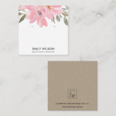 赤面ピンク牡丹フローラ水彩イヤリングディスプレイ スクエア名刺 (正面/裏面)