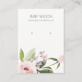 赤面ピンク牡丹フローラ水色イヤリングディスプレイ 名刺 (正面)