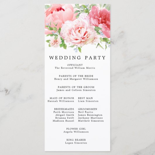 赤面ピンク牡丹フローラ結婚DIY プログラム (裏面)