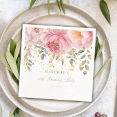 赤面ピンク牡丹フローラ80th誕生日パーティー スタンダードカクテルナプキン