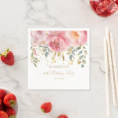 赤面ピンク牡丹フローラ80th誕生日パーティー スタンダードカクテルナプキン (インサイチュ)