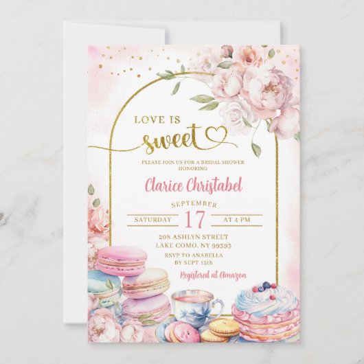 赤面ピンク牡丹ラブズスウィートブライダルシャワー 招待状 (正面)