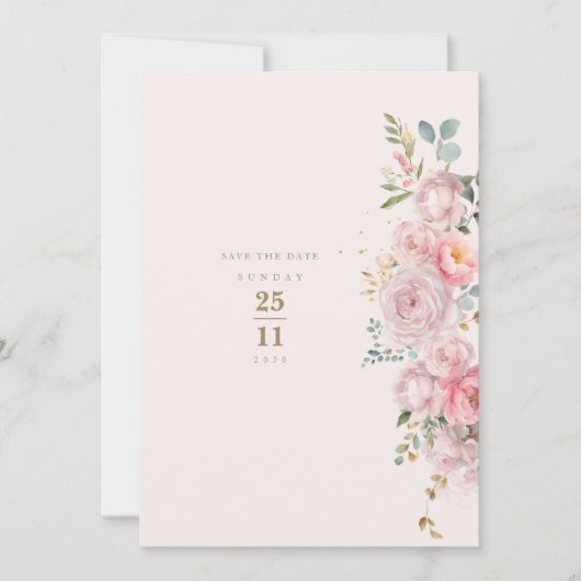 赤面ピンク牡丹結婚フローラ 招待状 (正面)