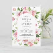 赤面ピンク牡丹花結婚式招待状 招待状 (スタンド正面)